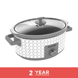 7 Quart Dial Control Slow Cooker, White/Gray Pattern