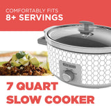 7 Quart Dial Control Slow Cooker, White/Gray Pattern