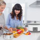 7 Quart Dial Control Slow Cooker, White/Gray Pattern