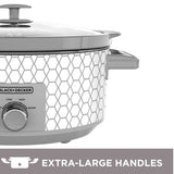 7 Quart Dial Control Slow Cooker, White/Gray Pattern